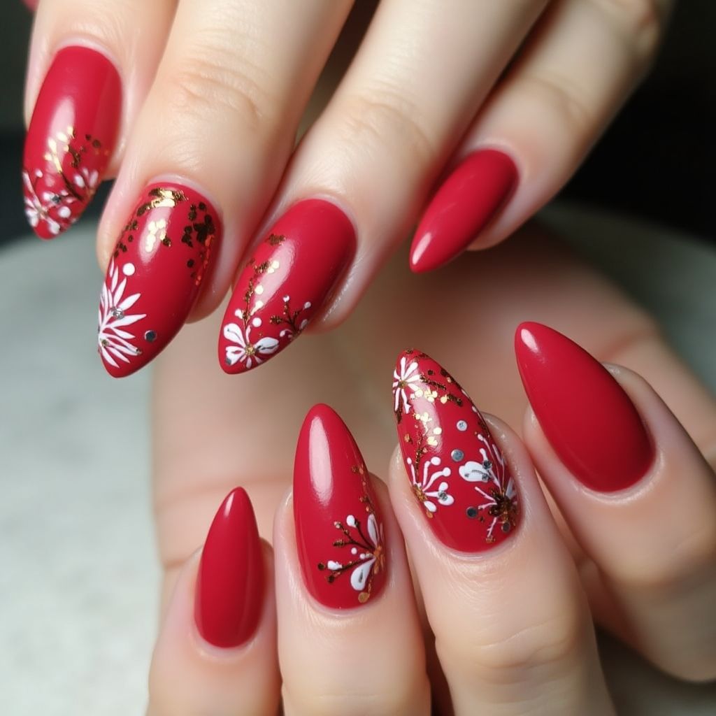 Red Almond Nail Design