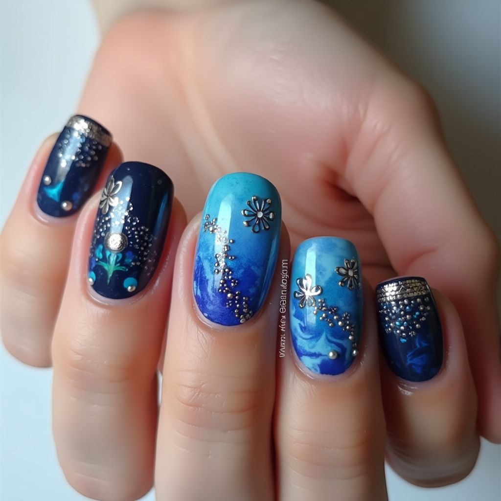 Blue Round Nail Design