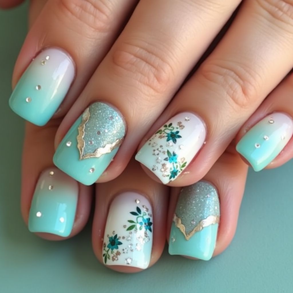 Turquoise Square Nail Design
