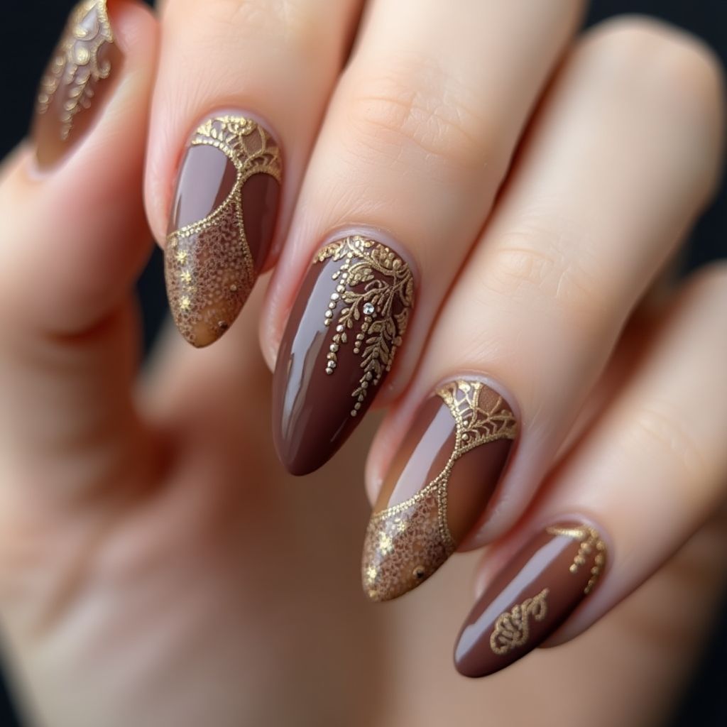 Chocolate Brown Stiletto Nail Design