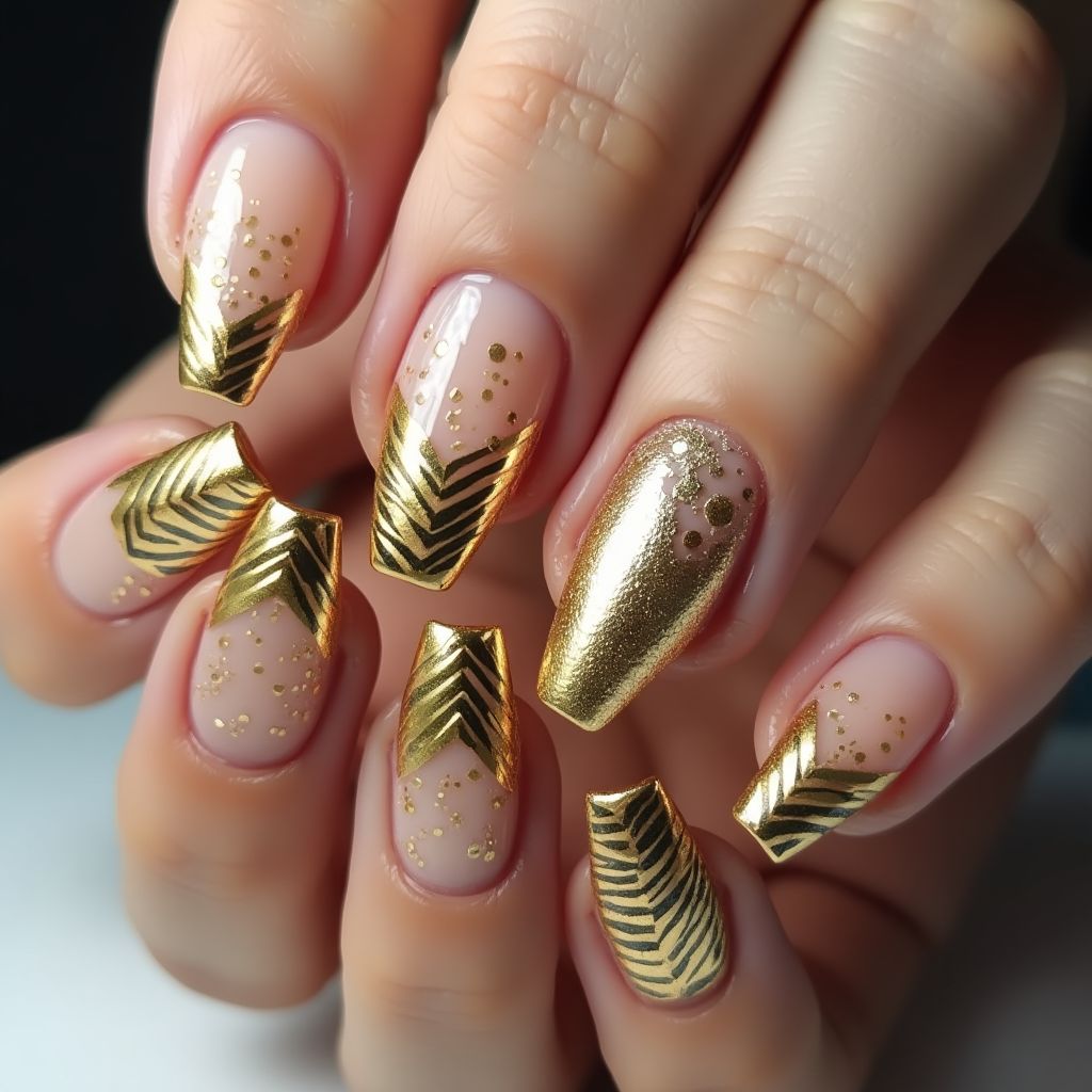 Gold Coffin Nail Design