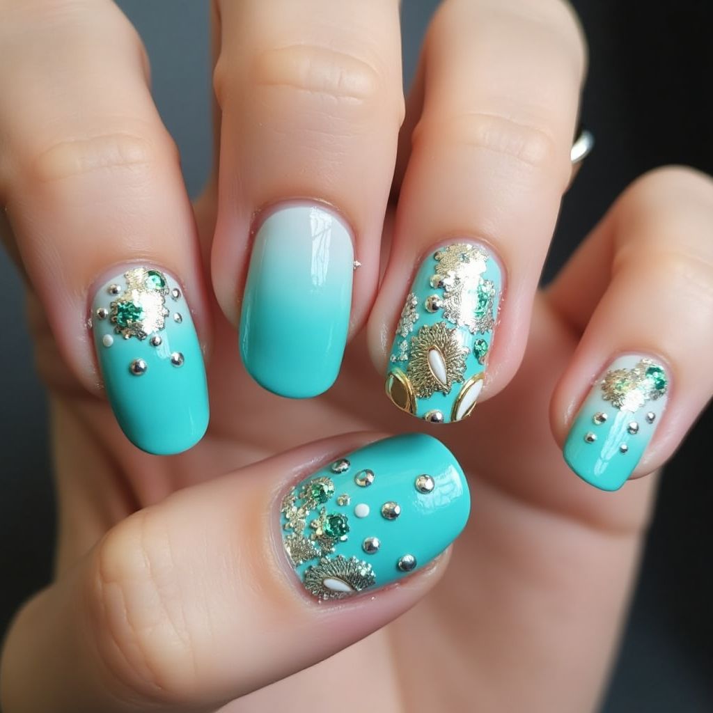 Turquoise Round Nail Design
