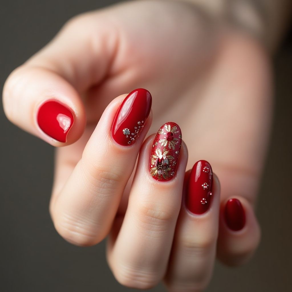 Red Round Nail Design