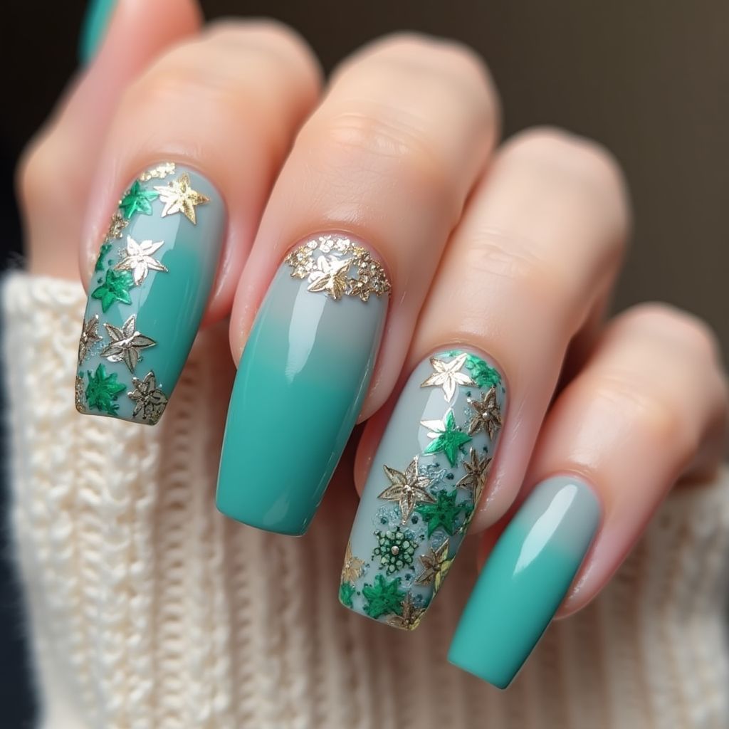 Teal Coffin Nail Design