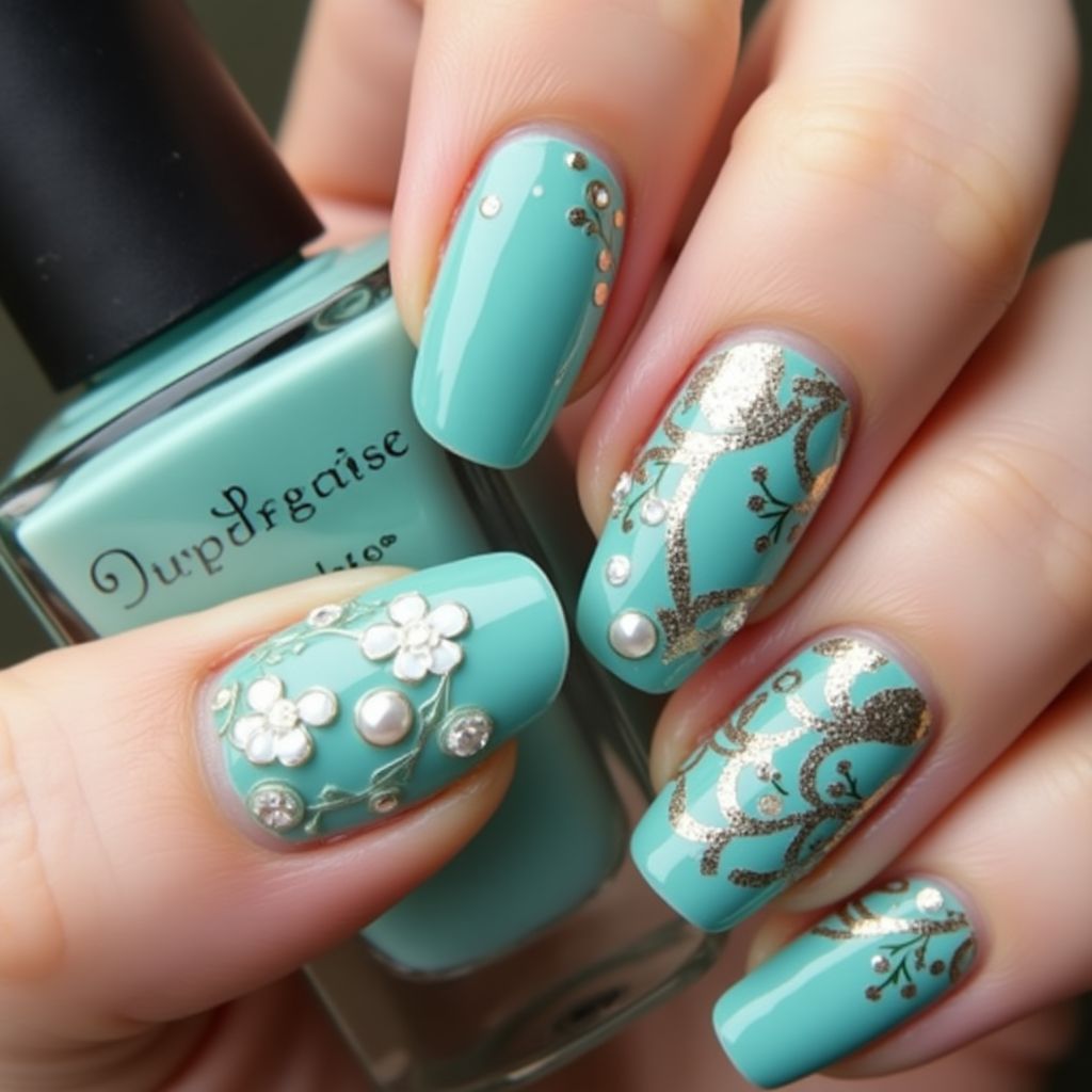 Turquoise Round Nail Design