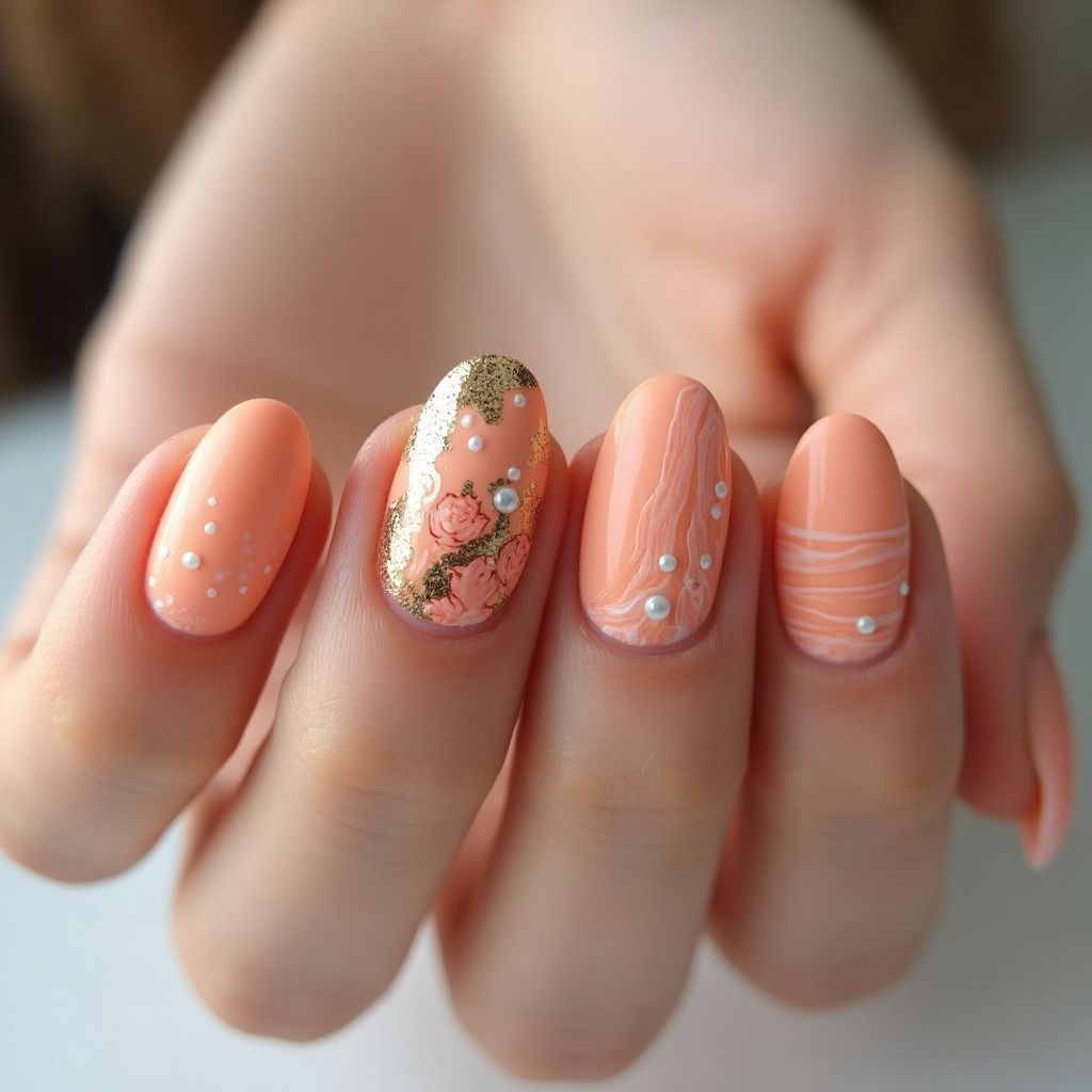 Peach Round Nail Design