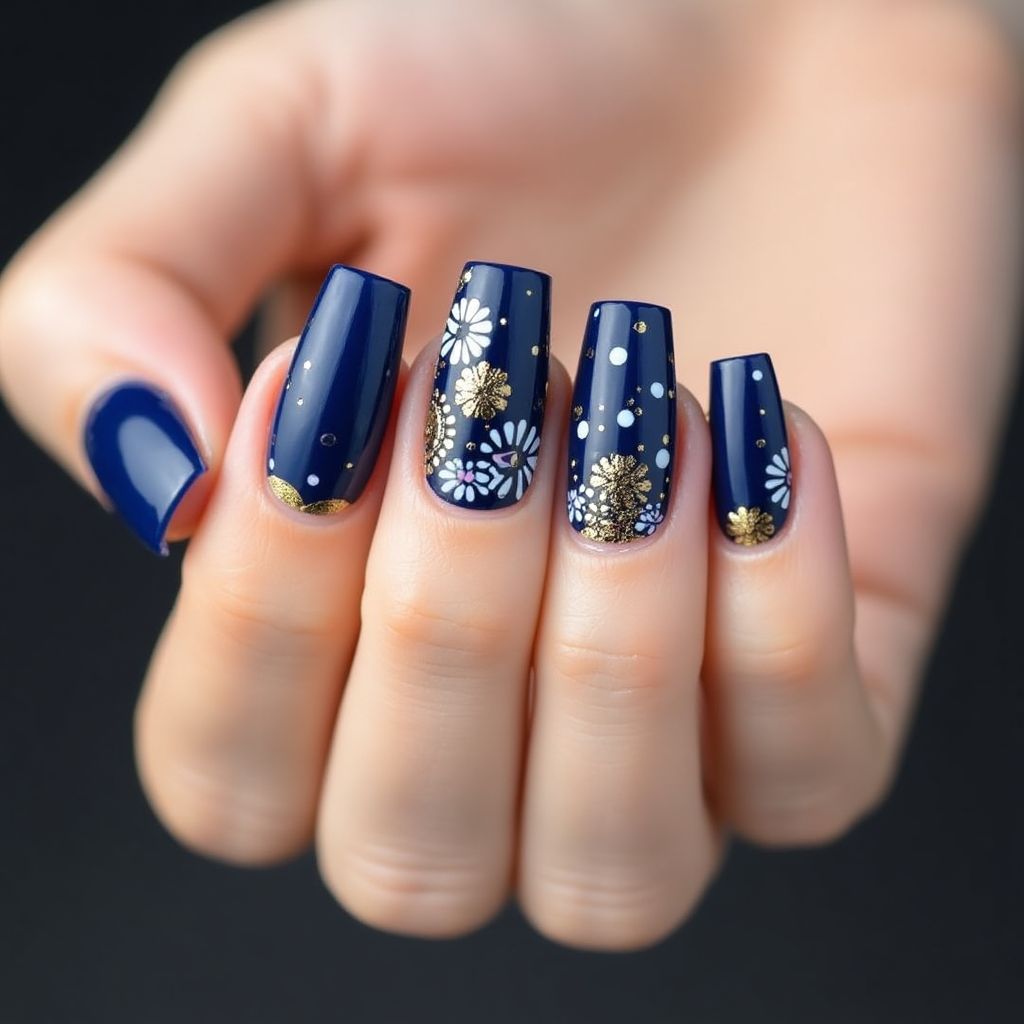 Navy Blue Square Nail Design