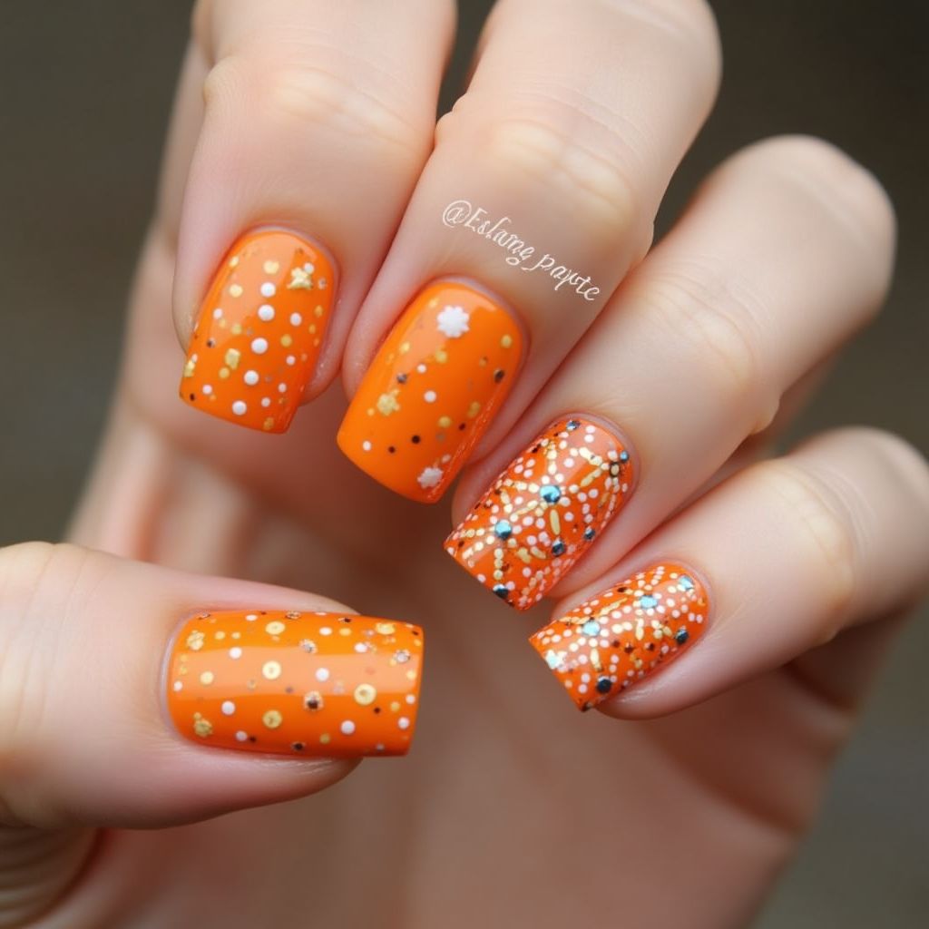 Orange Square Nail Design