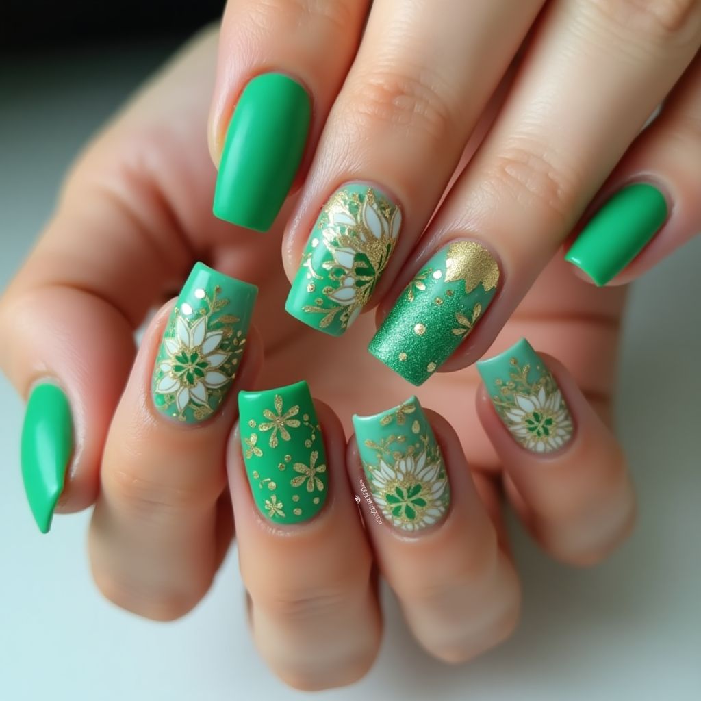 Green Square Nail Design