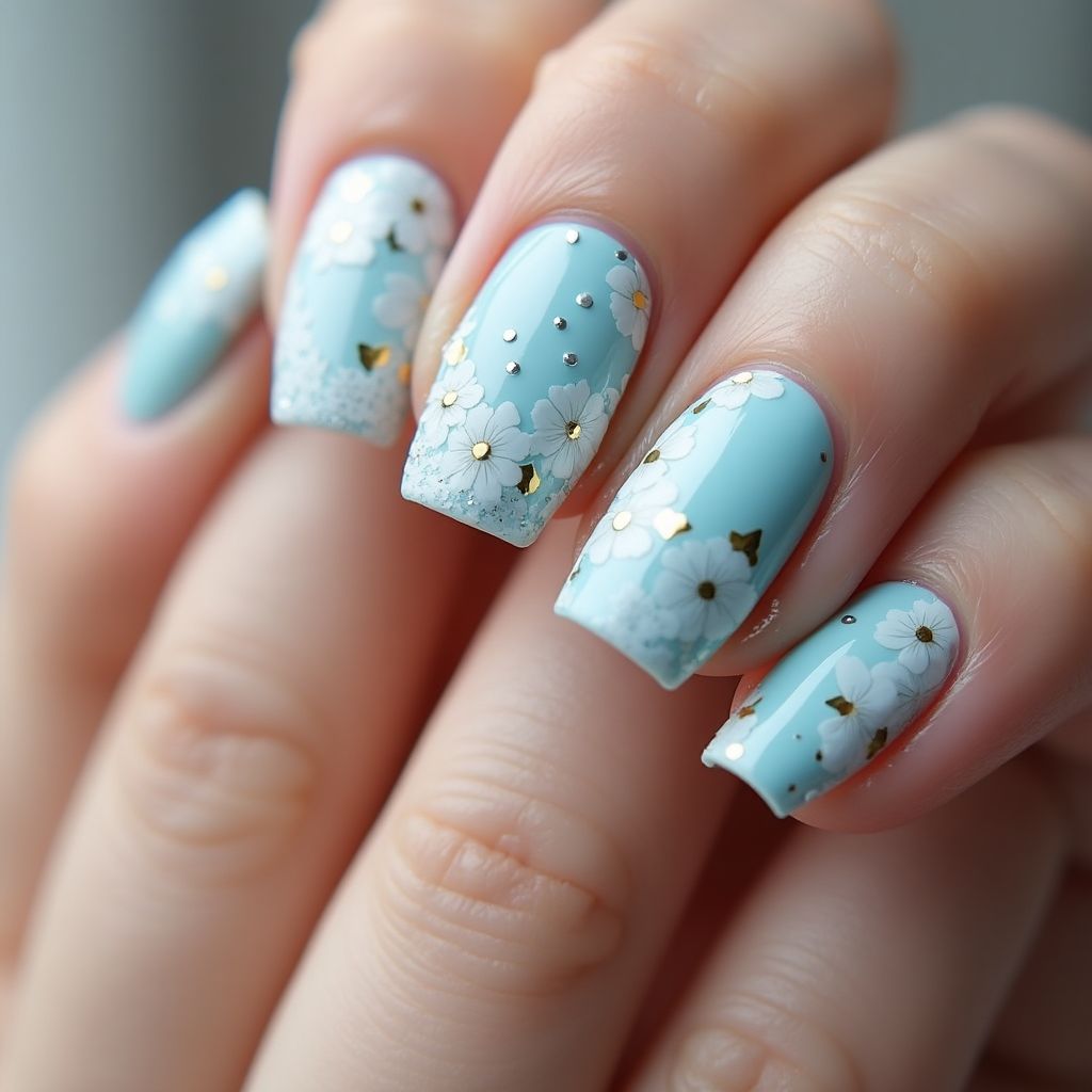 Pastel Blue Stiletto Nail Design