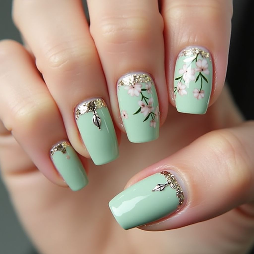 Pastel Green Square Nail Design