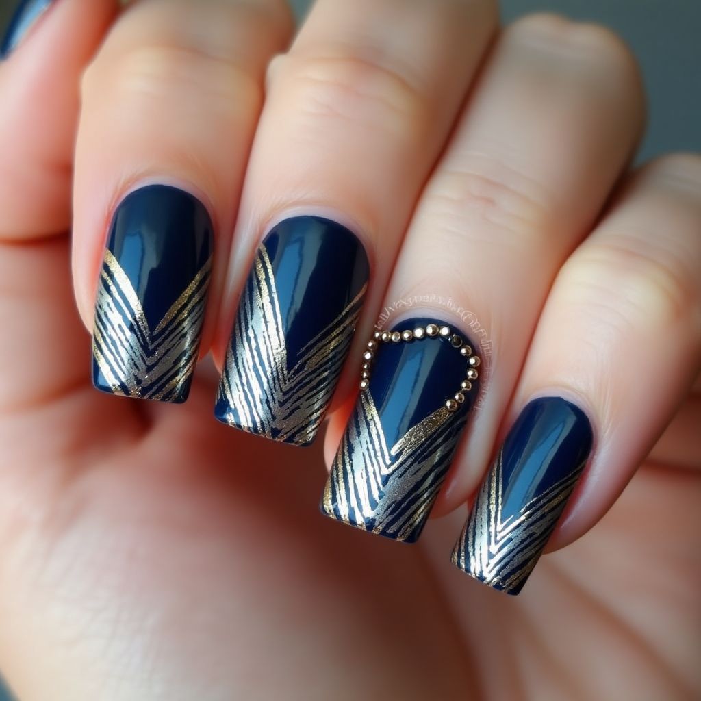 Navy Blue Square Nail Design