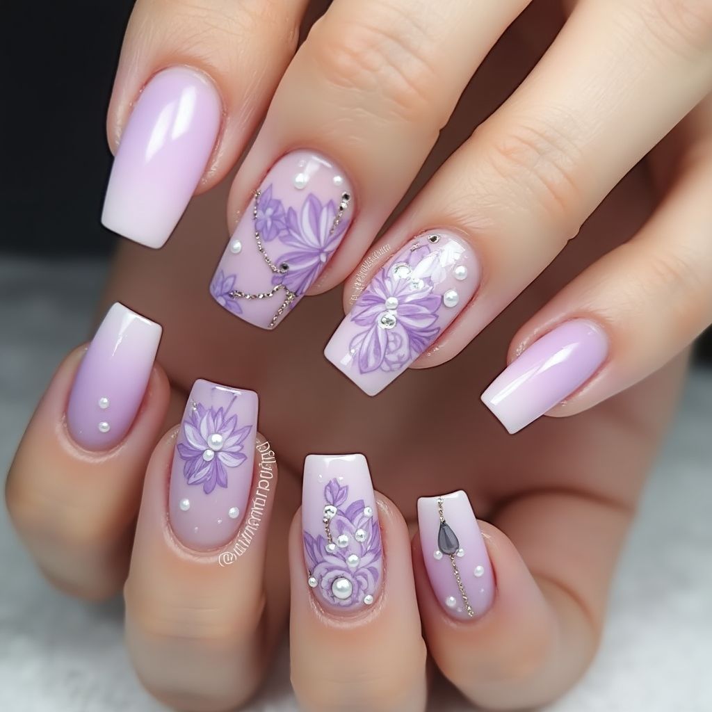 Pastel Purple Square Nail Design
