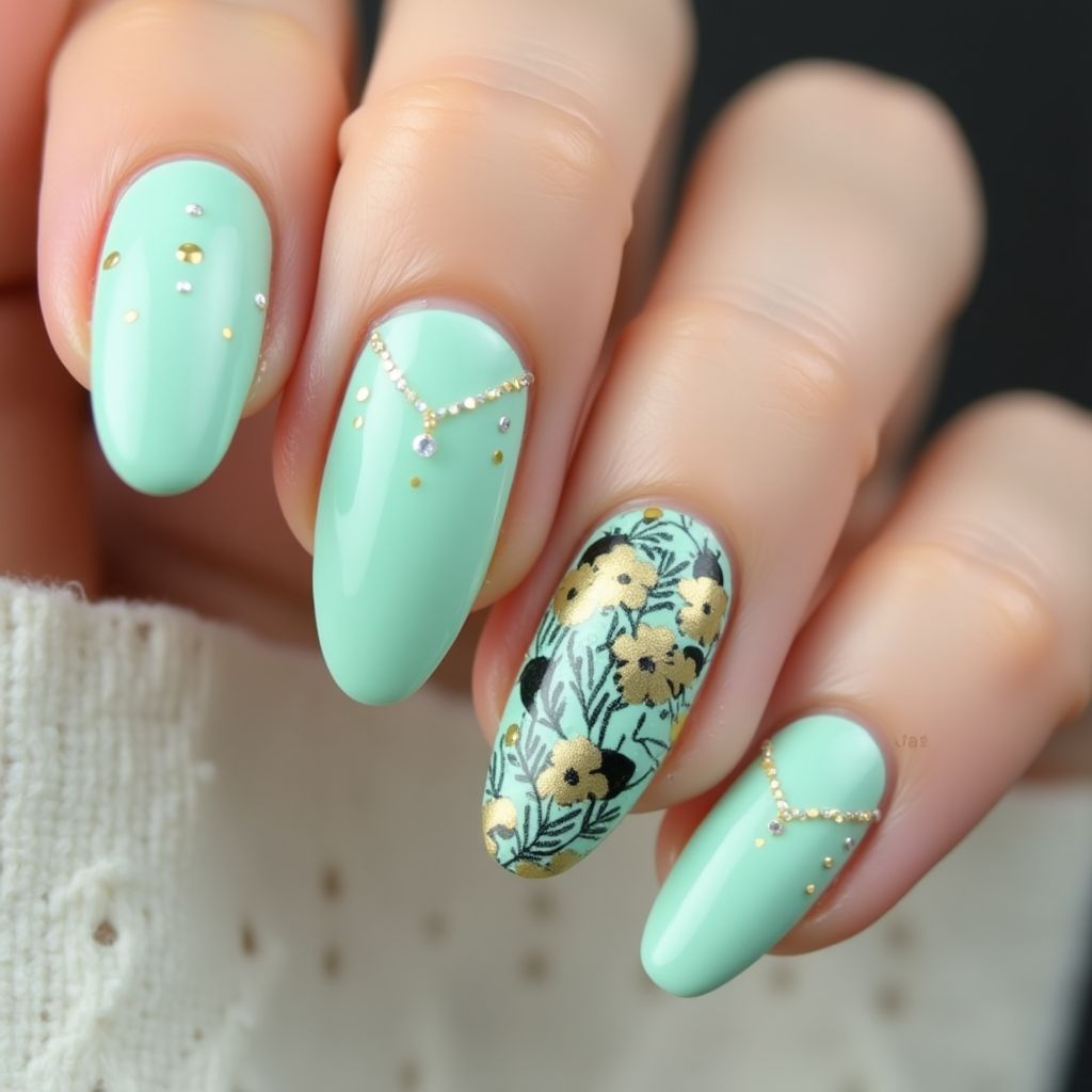 Mint Green Almond Nail Design