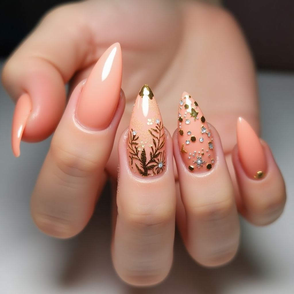 Peach Stiletto Nail Design