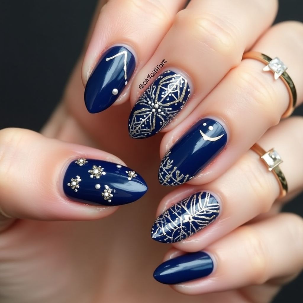 Navy Blue Almond Nail Design