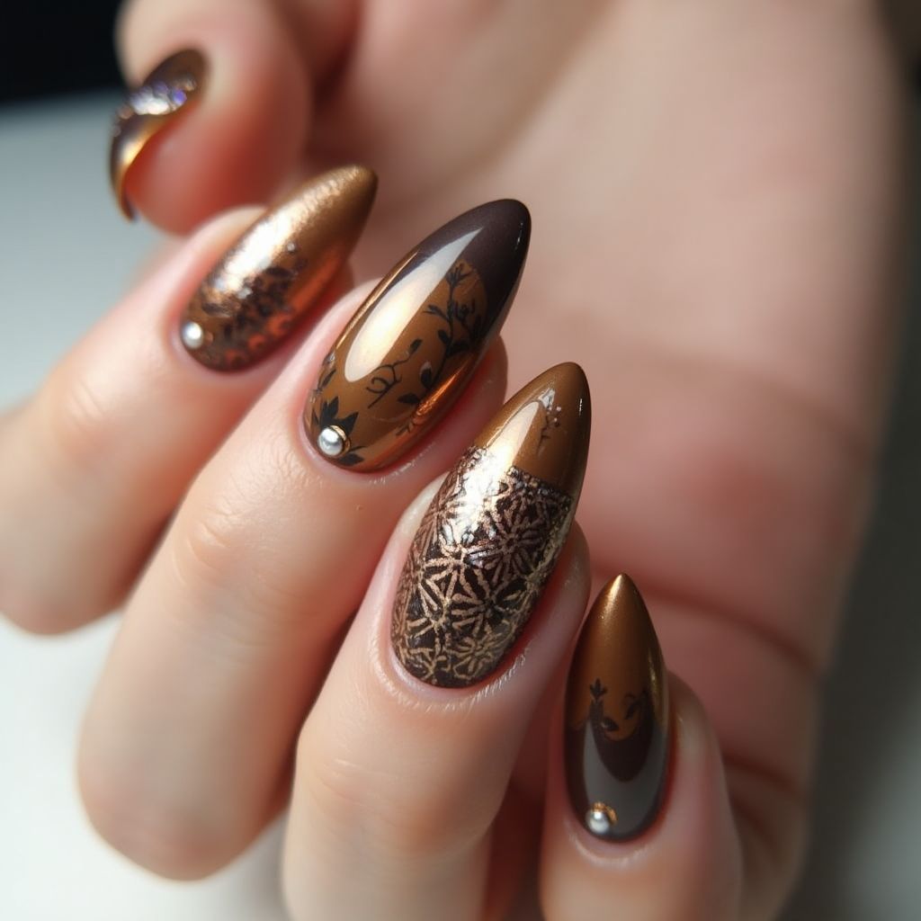 Bronze Almond Nail Design