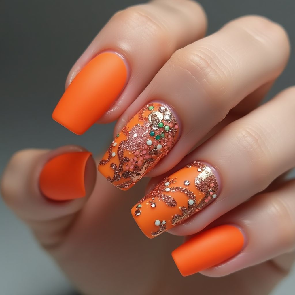Orange Coffin Nail Design