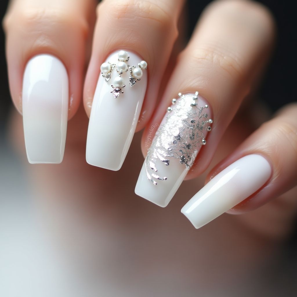 White Coffin Nail Design