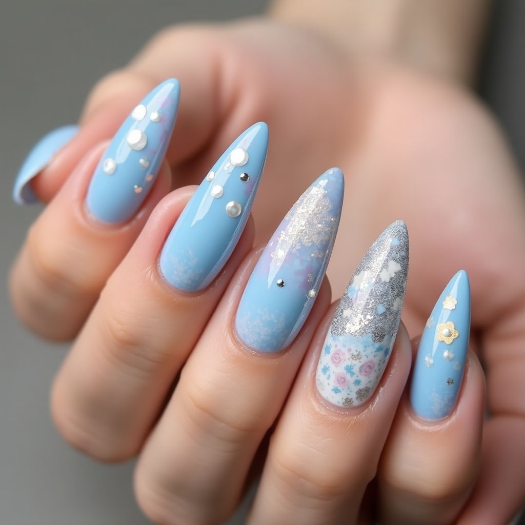 Pastel Blue Stiletto Nail Design