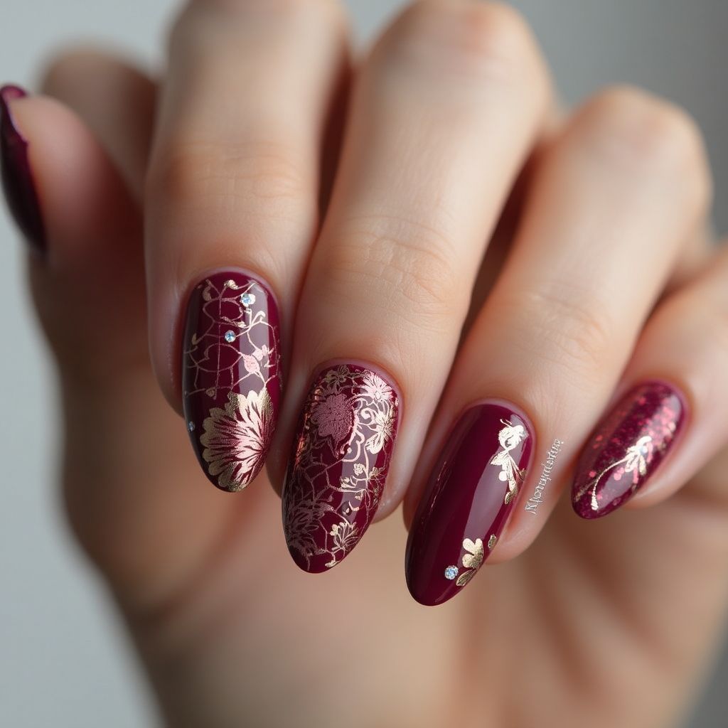 Wine Round Nail Design