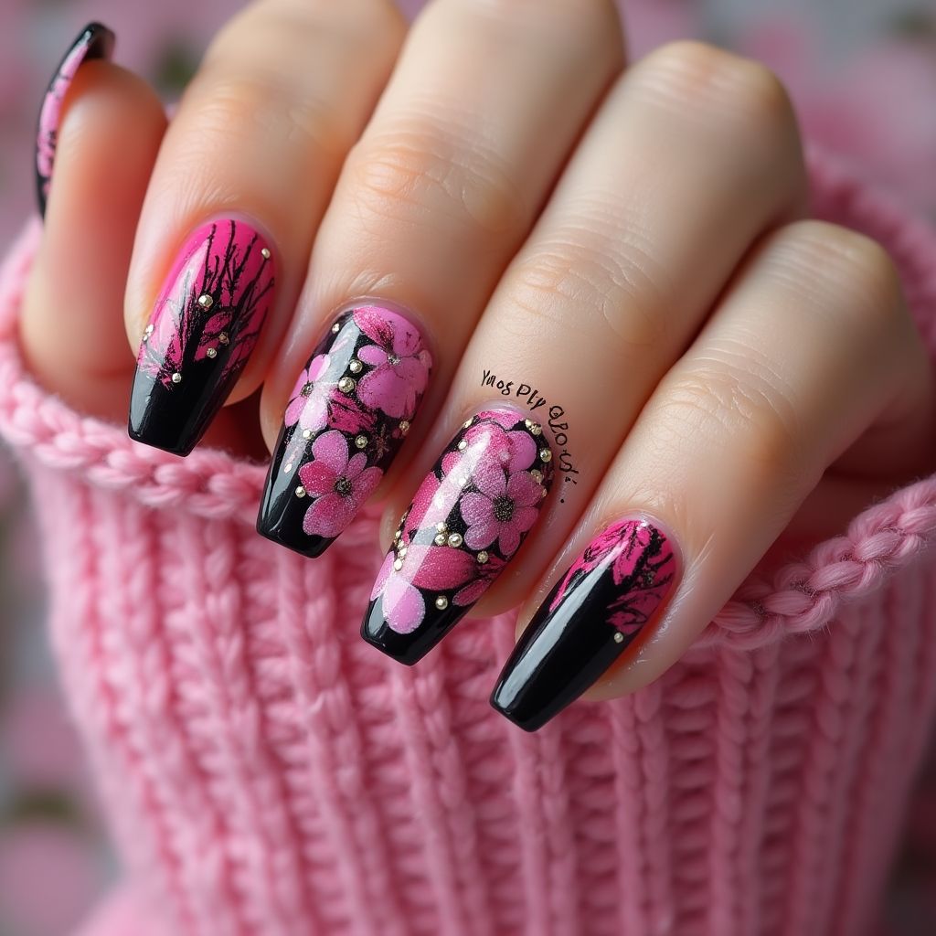 Hot pink Coffin Nail Design