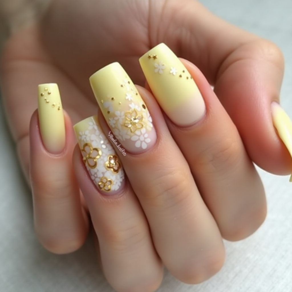 Pastel Yellow Square Nail Design