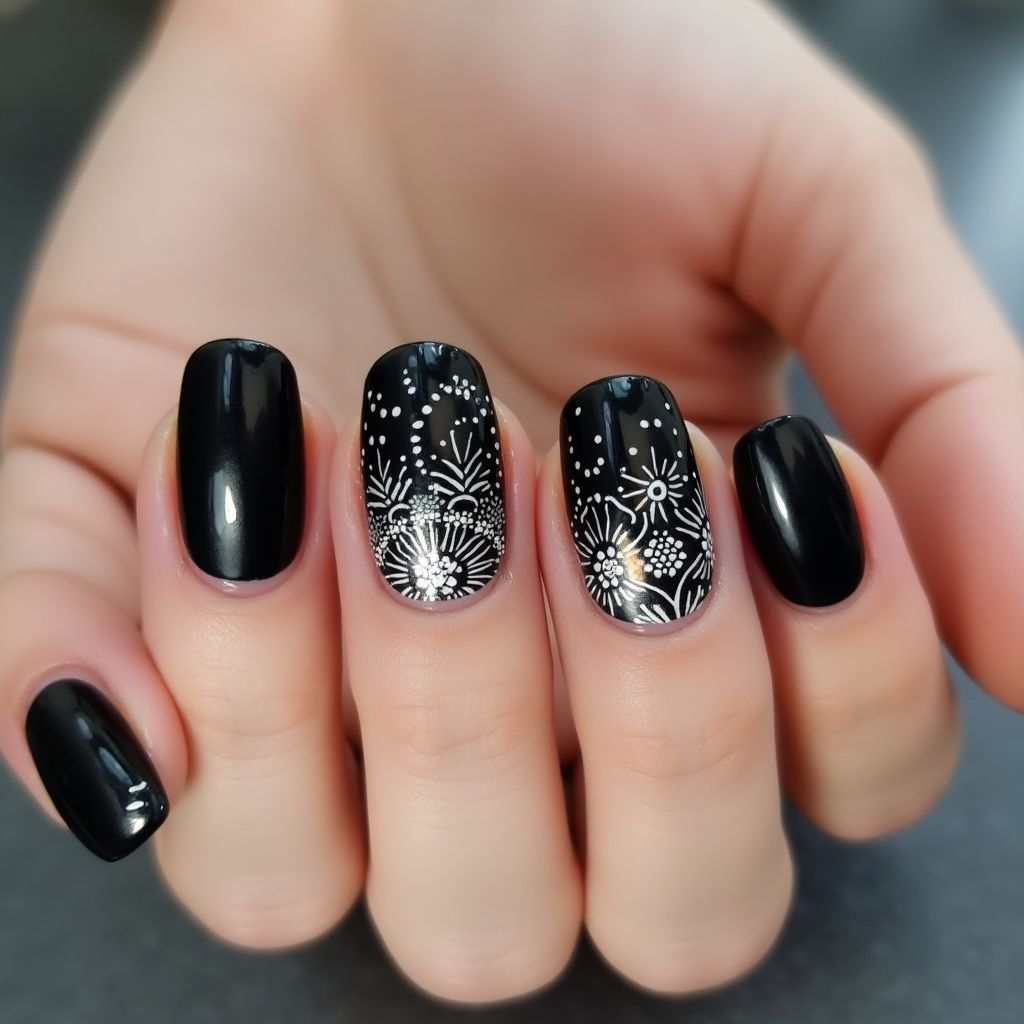 Black Round Nail Design