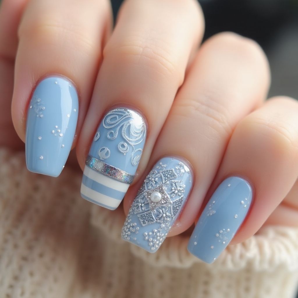 Sky Blue Square Nail Design
