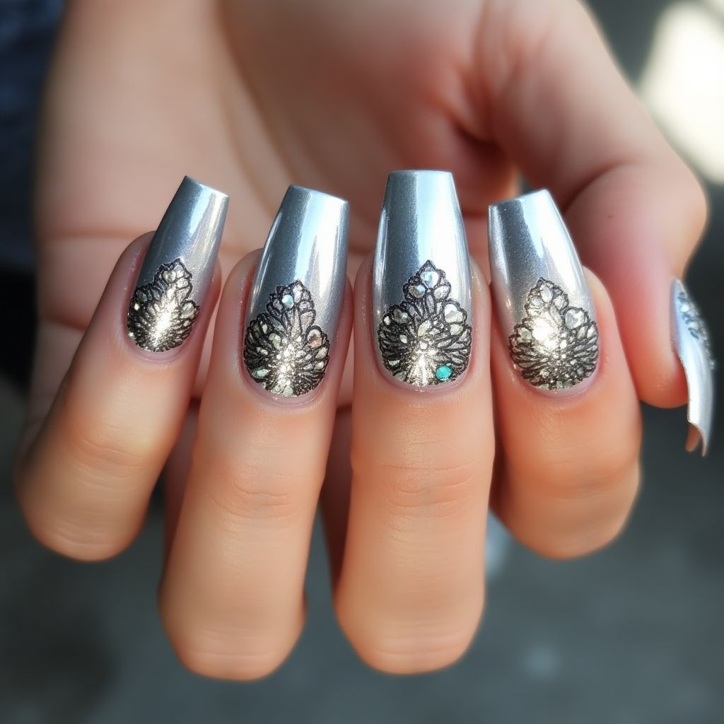 Silver Coffin Nail Design