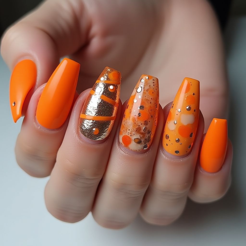 Orange Coffin Nail Design
