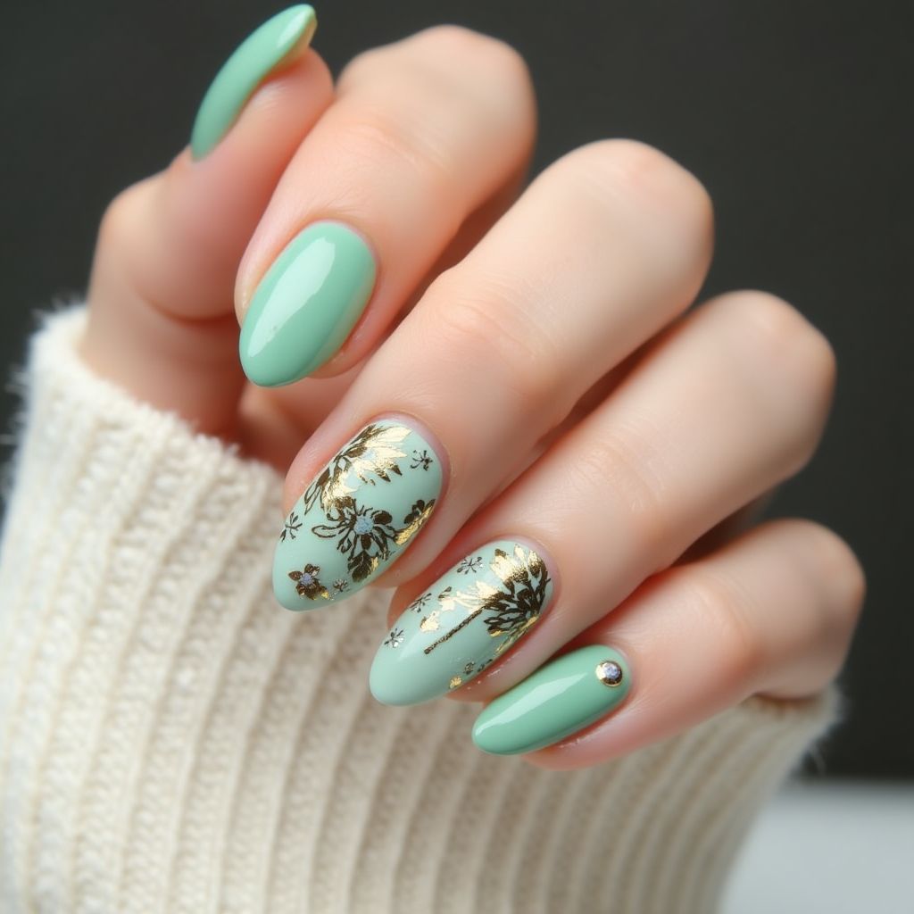 Pastel Green Almond Nail Design