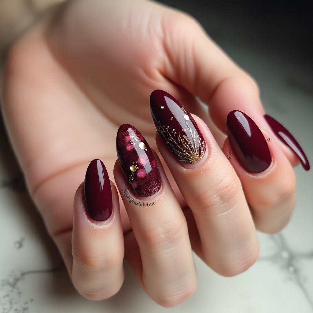 Wine Almond Nail Design
