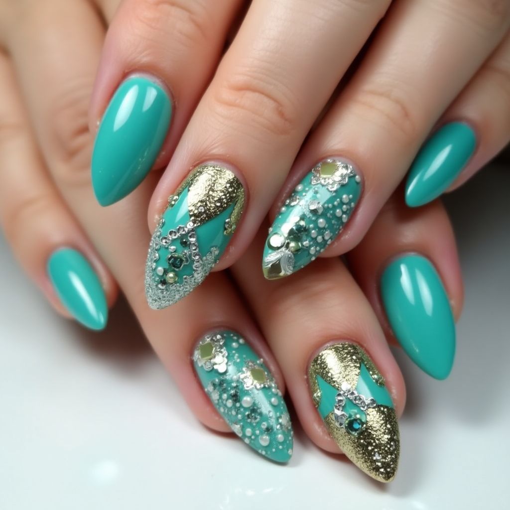 Turquoise Almond Nail Design
