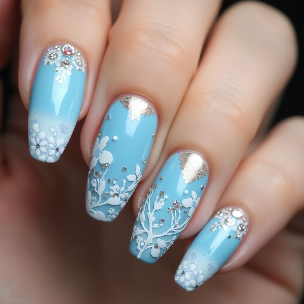 Sky Blue Stiletto Nail Design