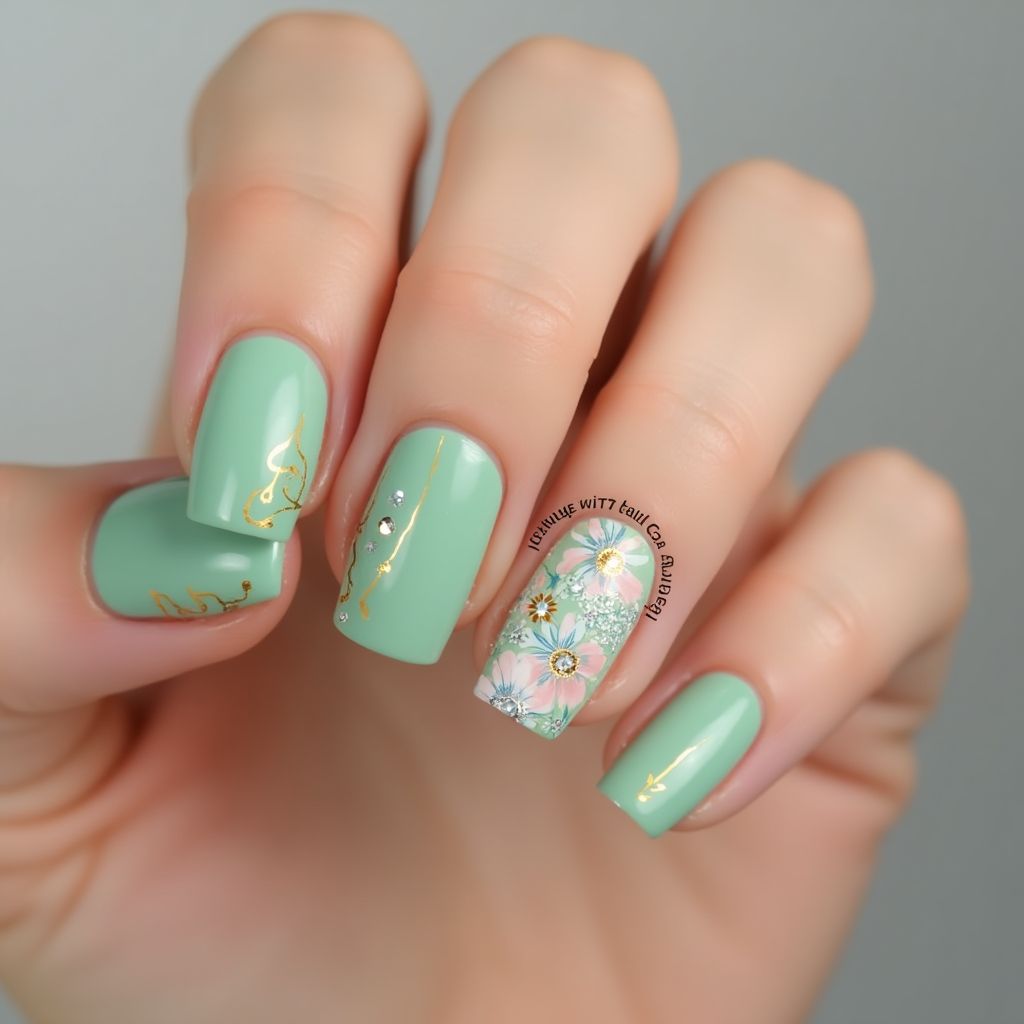 Pastel Green Square Nail Design