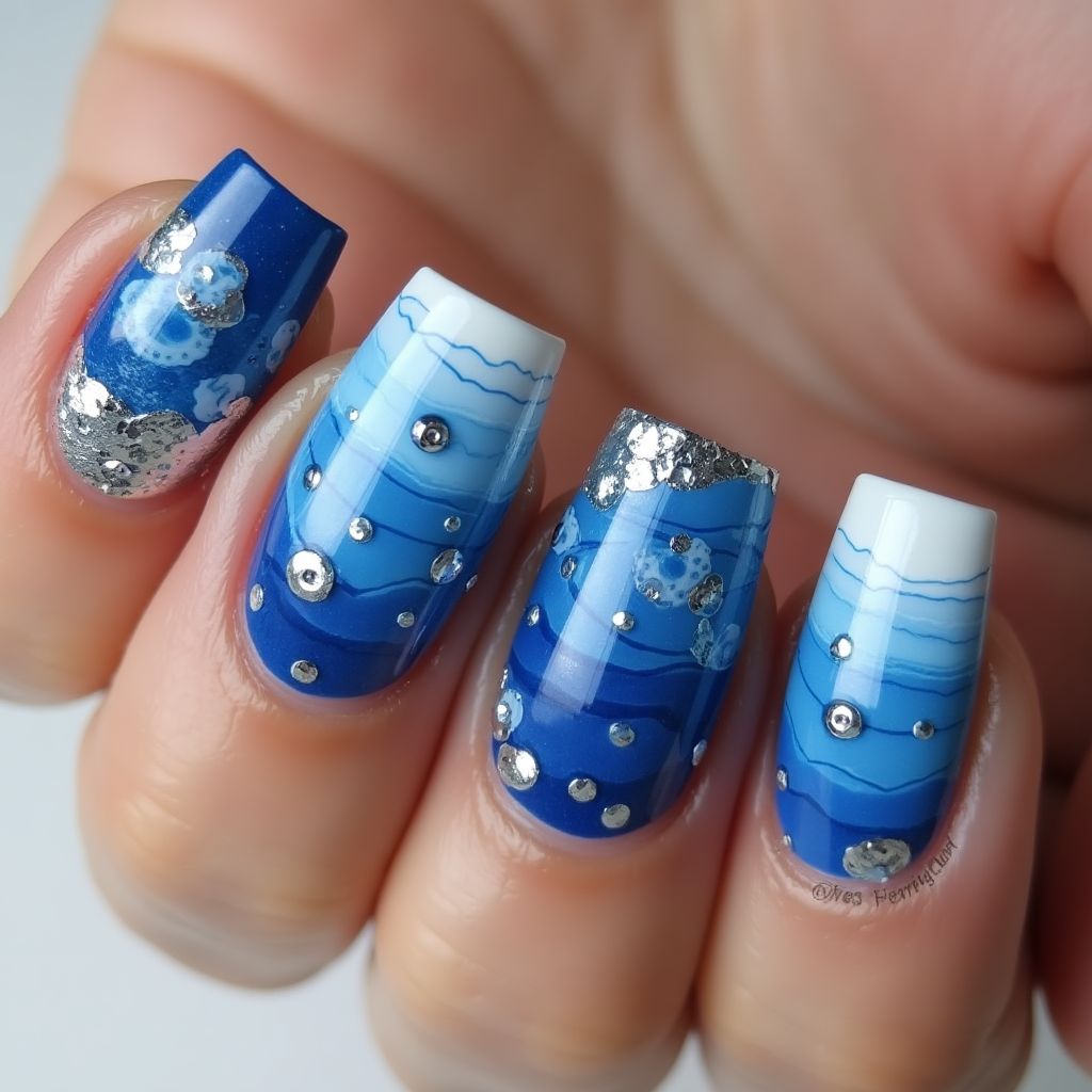 Blue Square Nail Design