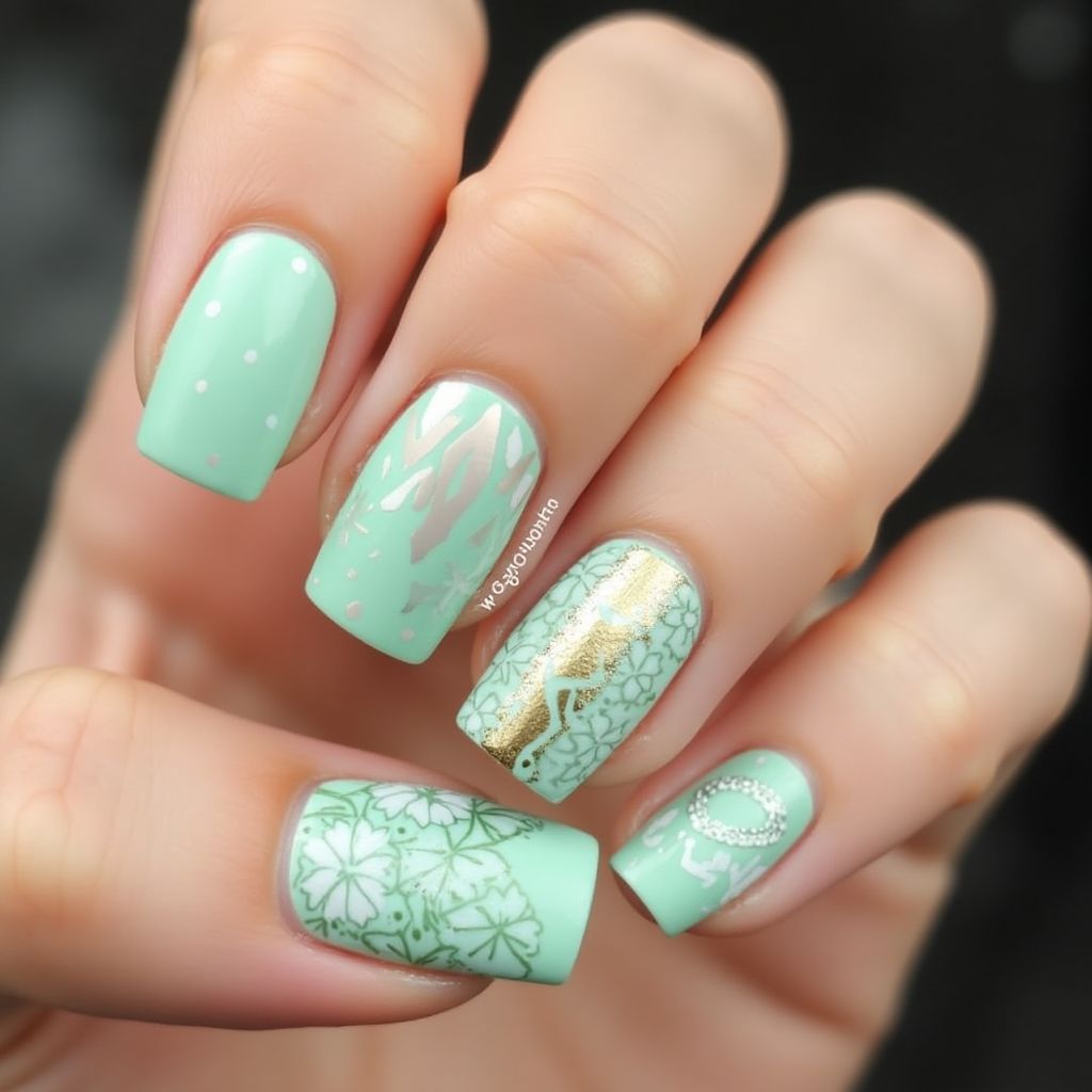 Mint Green Square Nail Design