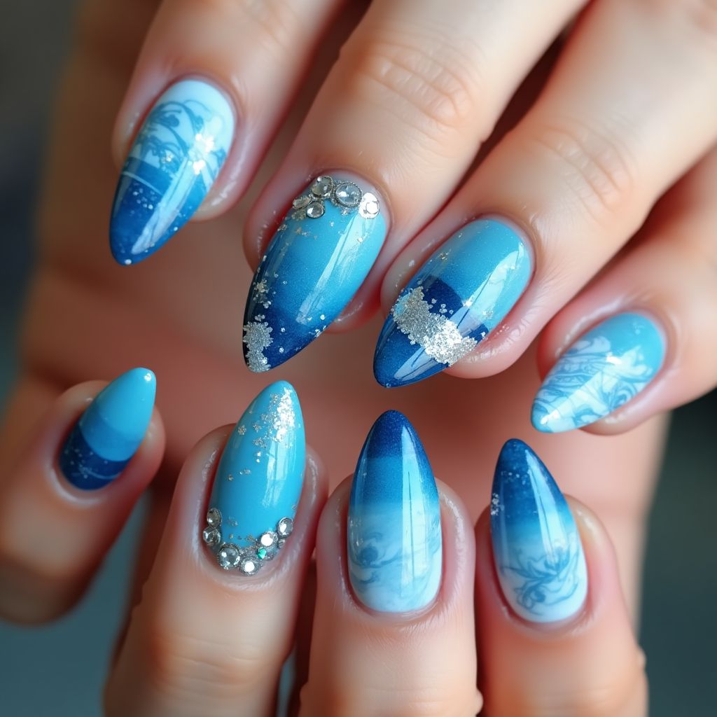 Blue Stiletto Nail Design