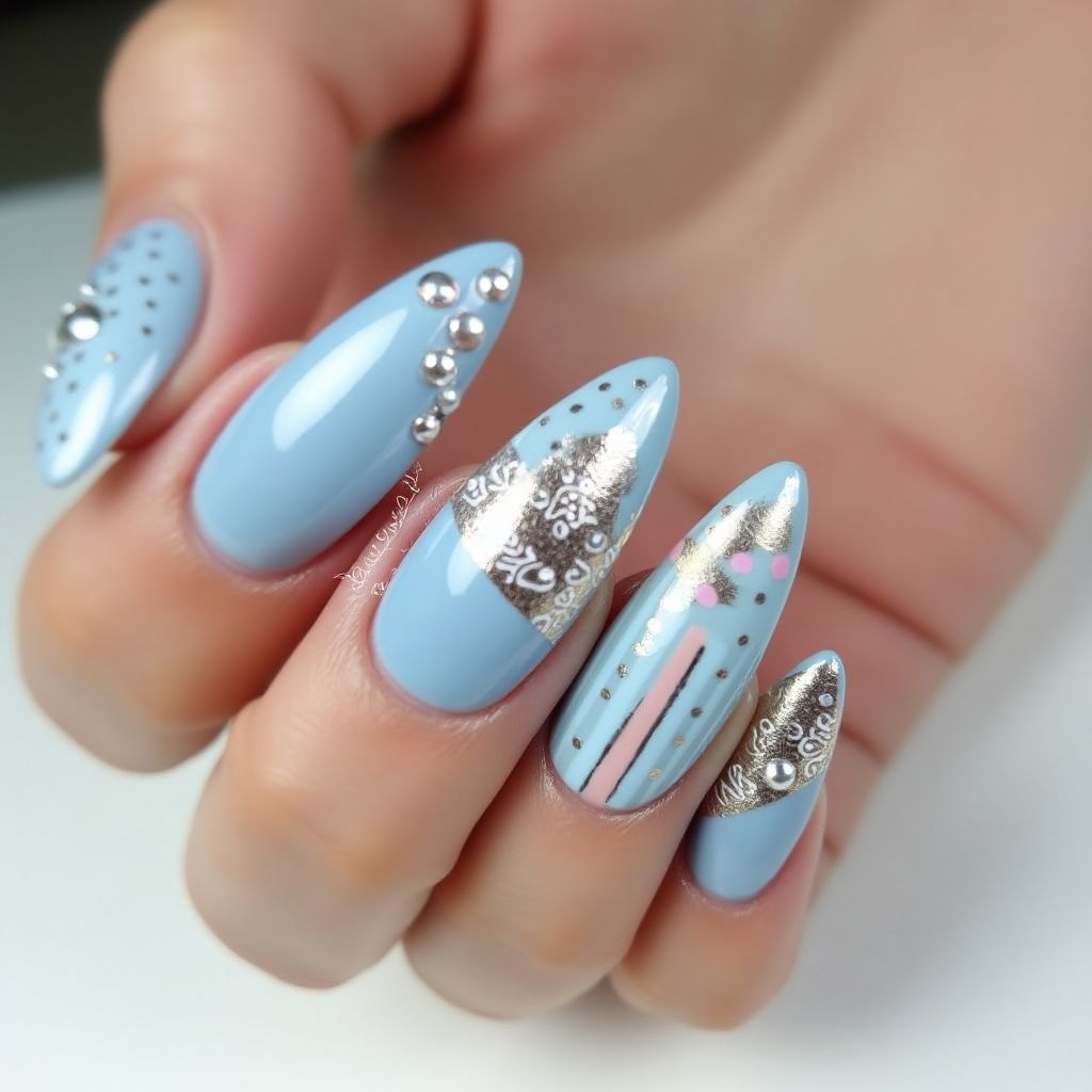 Pastel Blue Stiletto Nail Design