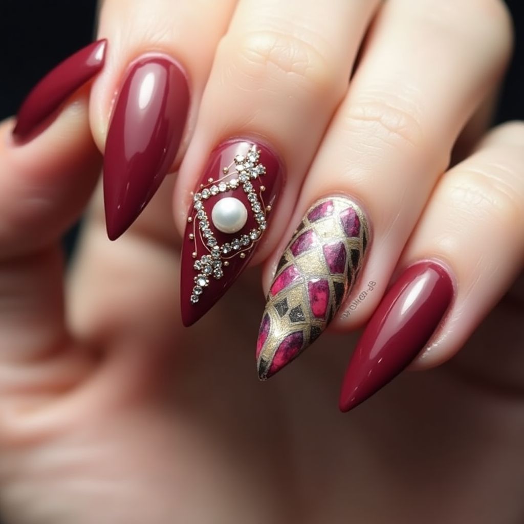 Burgundy Stiletto Nail Design