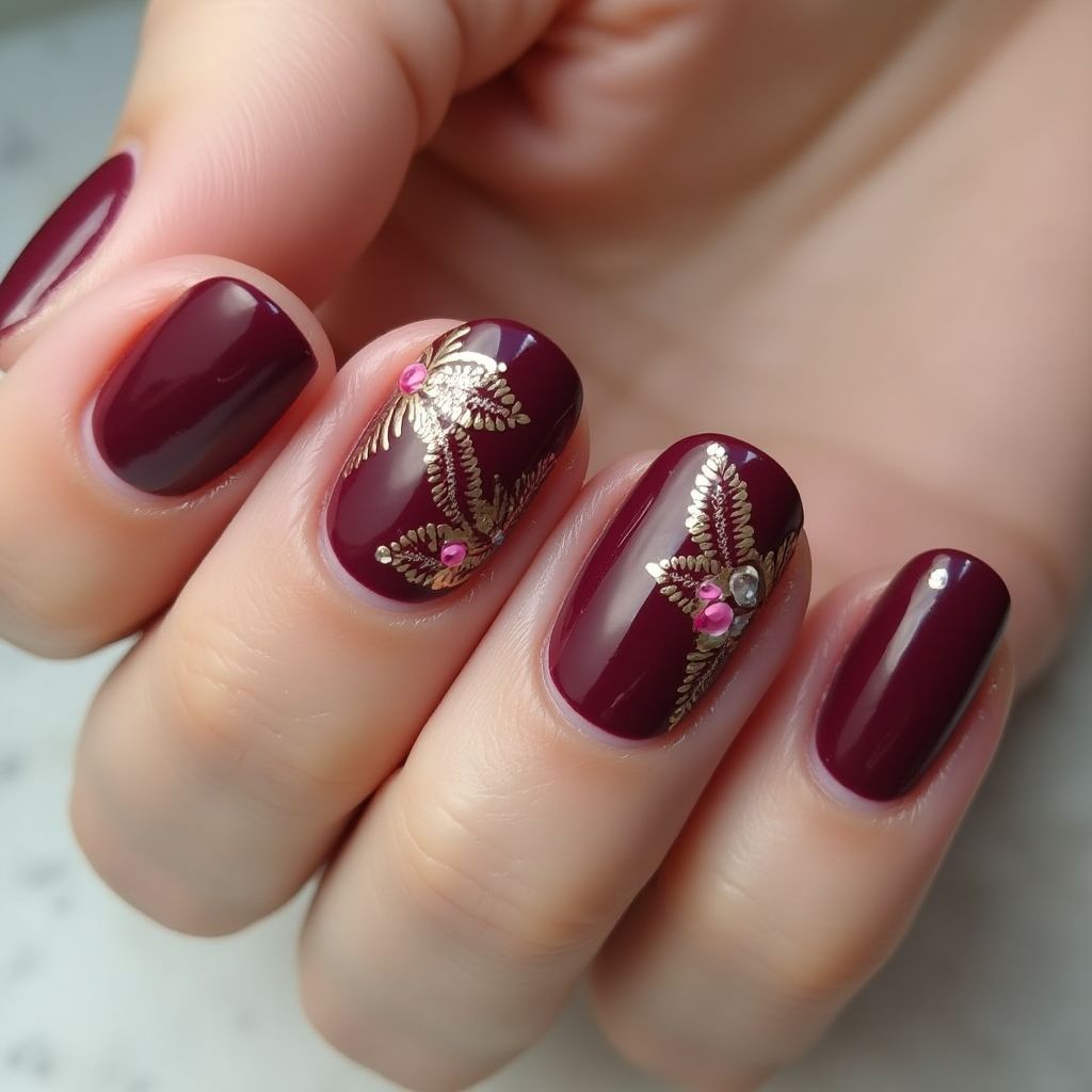 Burgundy Round Nail Design