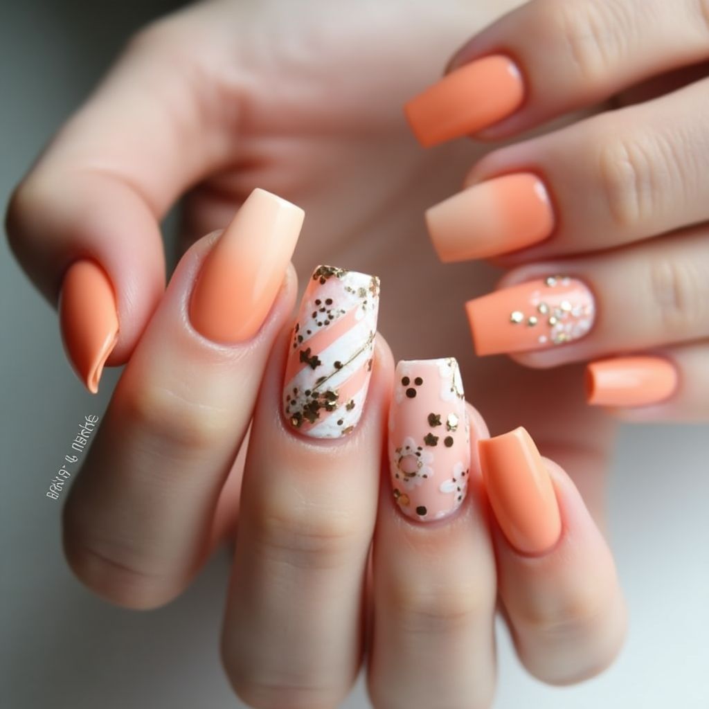 Peach Square Nail Design