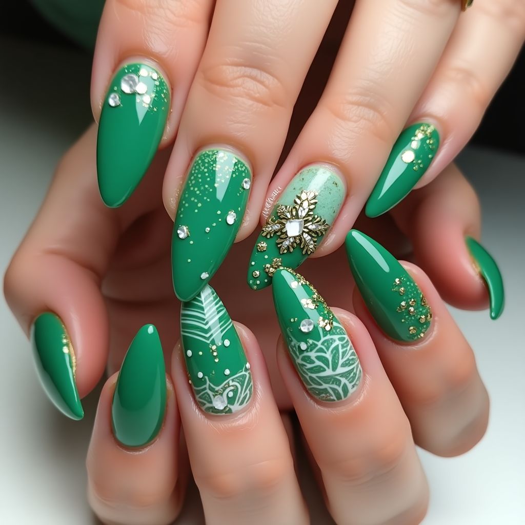 Emerald green Stiletto Nail Design