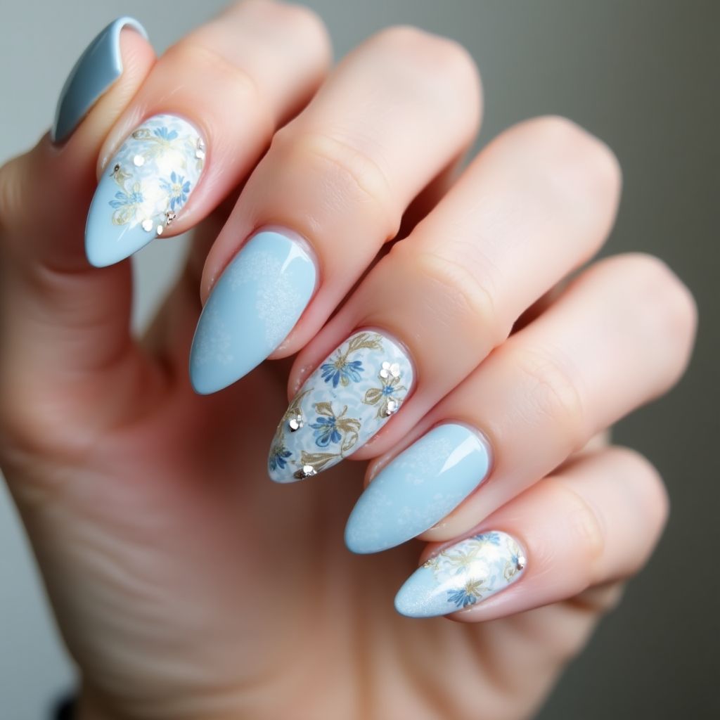 Pastel Blue Almond Nail Design