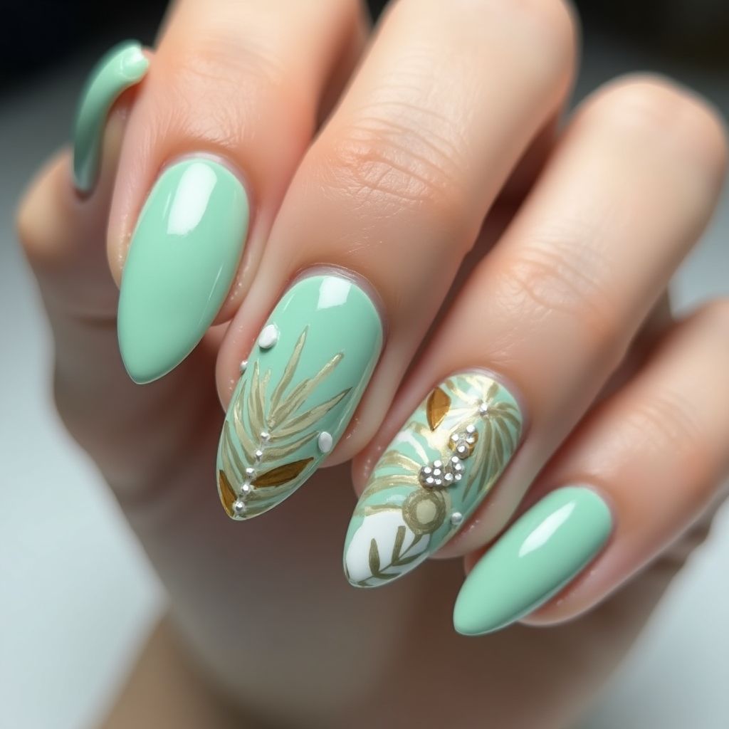 Mint Green Almond Nail Design