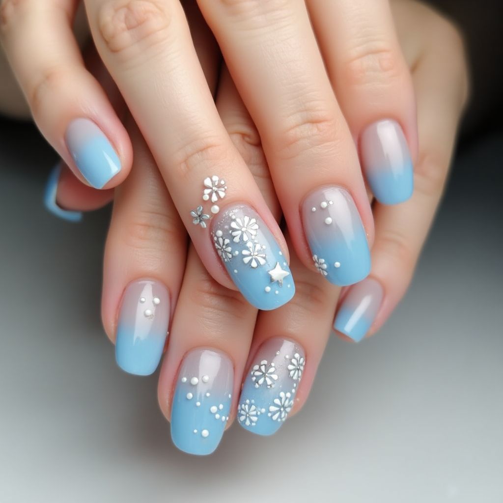 Sky Blue Round Nail Design