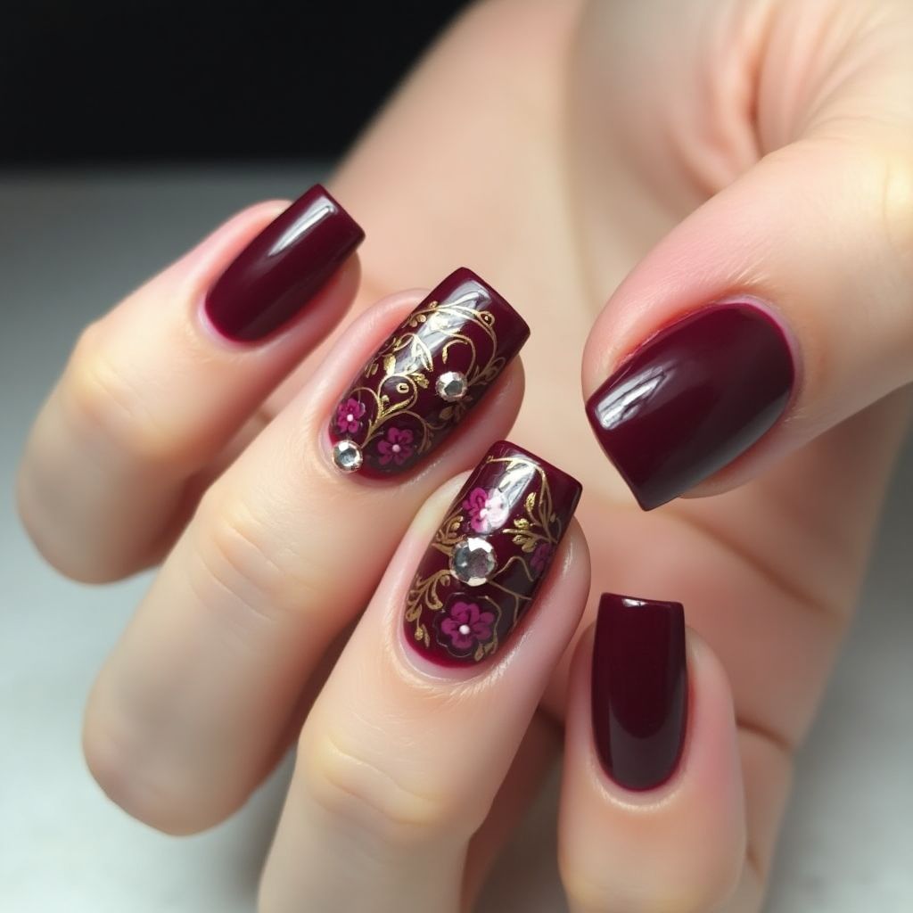 Wine Square Nail Design