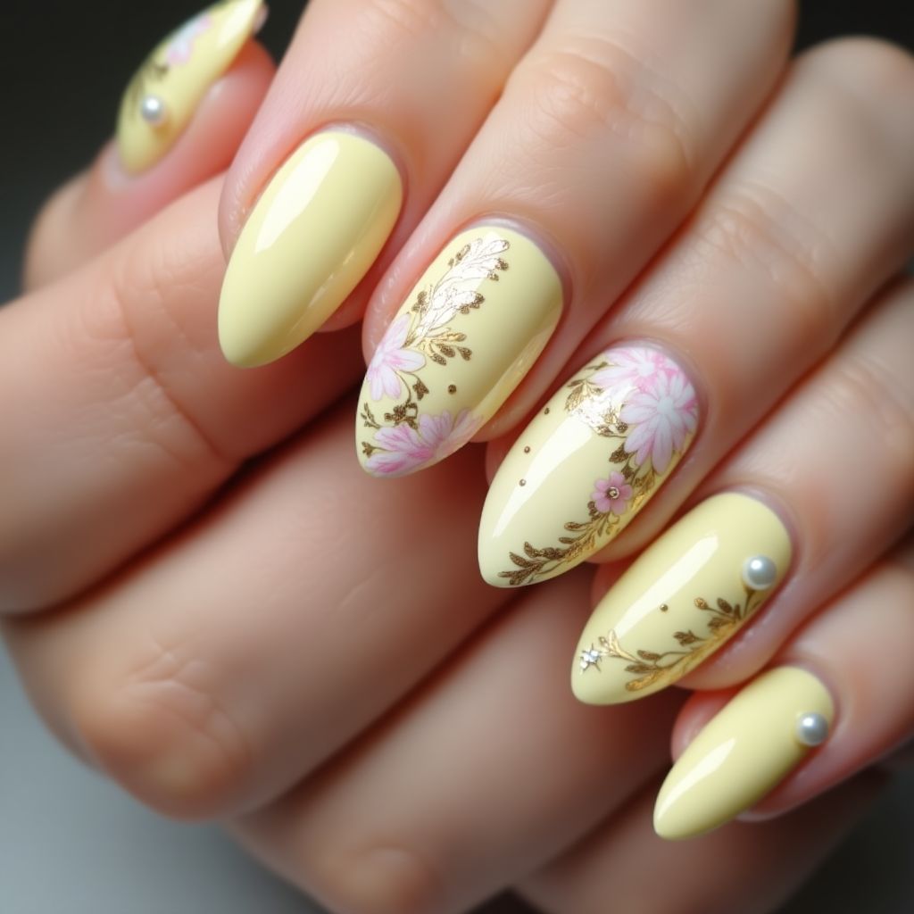 Pastel Yellow Stiletto Nail Design