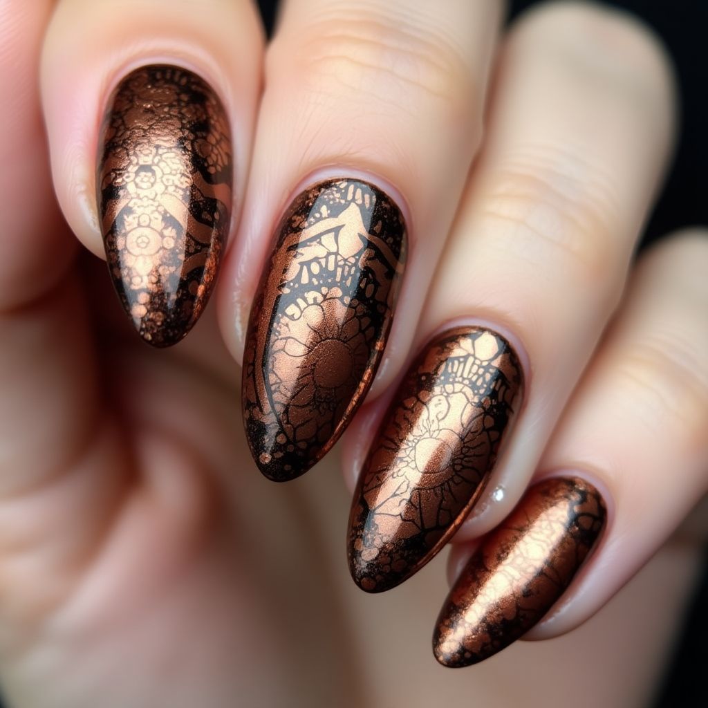 Bronze Almond Nail Design